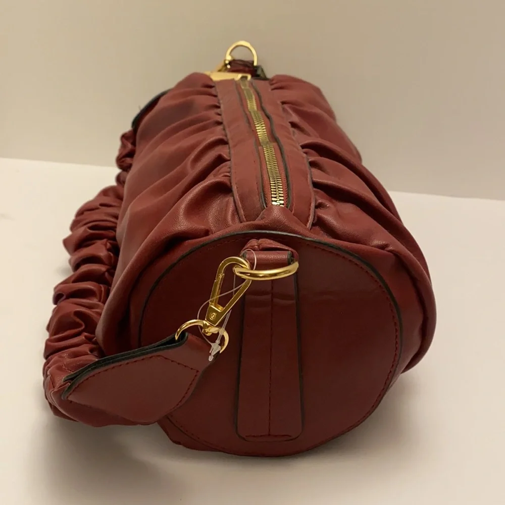 Giselle Paris Ella Satchel Raspberry Vegan Leather Handbag with Gold Accents NWT